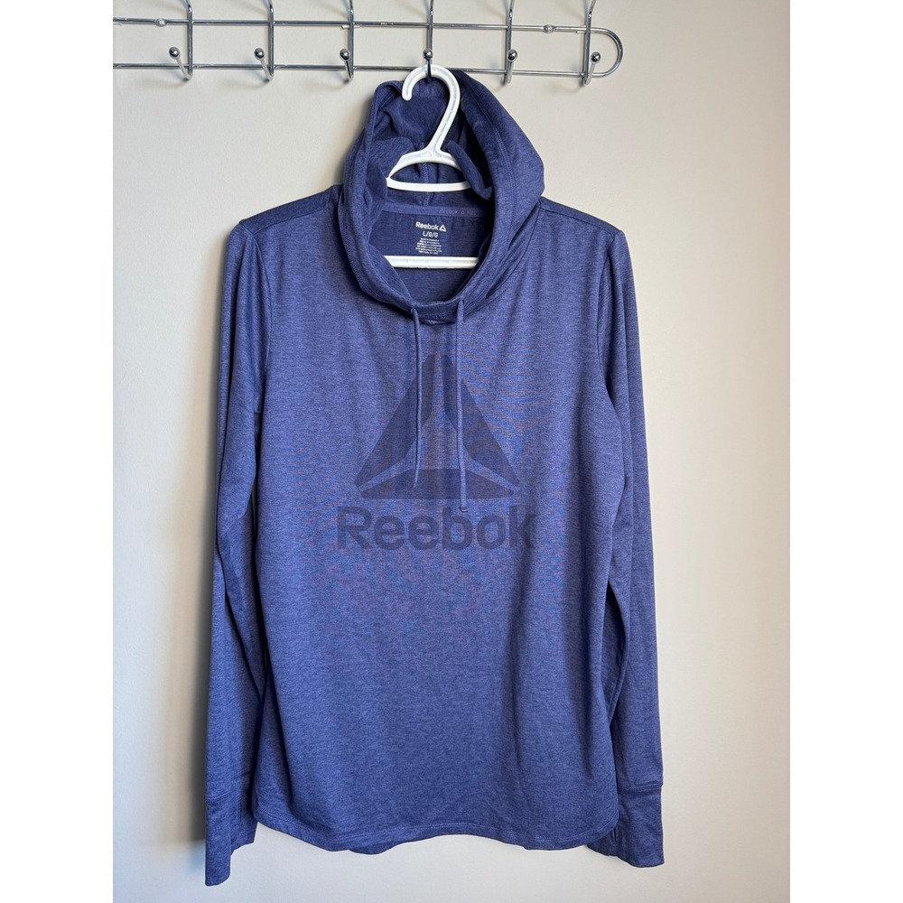 Reebok Womens Purple Cowl Neck Hoodie L Activewear Athleisure Soft Thumbhole